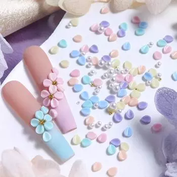 150 шт. цветных акриловых лепестков макарон, 3D-подвески для дизайна ногтей, смешанные белые стразы, золотистые стальные бусины, аксессуары для украшения ногтей