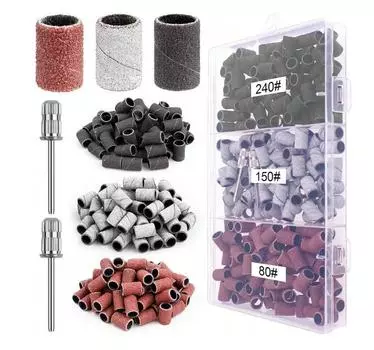 150 шт. цветных грубых шлифовальных лент для ногтей и 2 шт. насадок для сверления ногтей, набор из портативного ящика для хранения