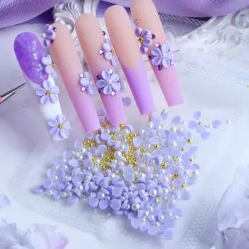 150 шт. фиолетовые резные лепестки для ногтей, украшения цветов, аксессуары для ногтей, принадлежности для самостоятельного дизайна женских ногтей