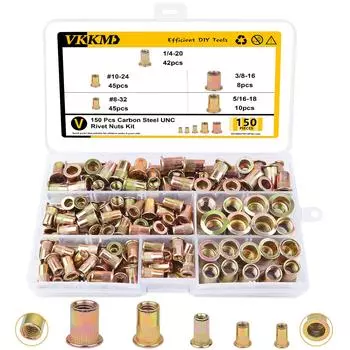 150 шт. гаек из углеродистой стали, не заклепочных, комбинированных, с плоской головкой, резьбовой вставной, комбинированный набор гаек