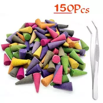 150 шт./пакет, цветочные конусы для благовоний, красочные ароматы сандалового дерева, ароматная башня, благовония, смешанный аромат, ароматерапия 150Pcs