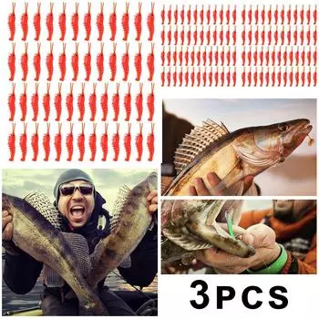 150 шт. приманки для рыбалки в соленой воде 3,5 см, мягкие светящиеся приманки в виде креветок (красный)