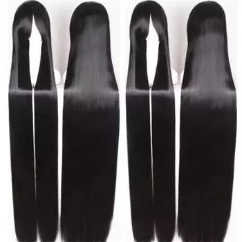 150 см / 59 дюймов парик для косплея, высококачественные черные длинные прямые термостойкие синтетические волосы, парики для вечеринок и игр в стиле аниме, парик + шапочка для парика One Size