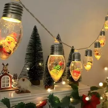 150cm/300cm Christmas Snowball Clear Bulb String Lights With Christmas Santa Claus Snowman Tree Gifts Mix Battery Powered Light