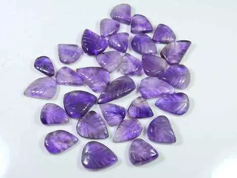 150Cts. Natural Leaf Carving Purple Amthyst 30Pcs Loose Gemstone Lot 12-17MM RQ-1667