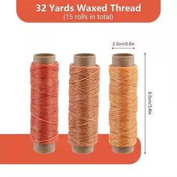 150D нитки для кожи 450 м упаковка из 15 плоских кожаных ниток вощеная пряжа для переплетных работ для изделий из кожи своими руками и ремонта