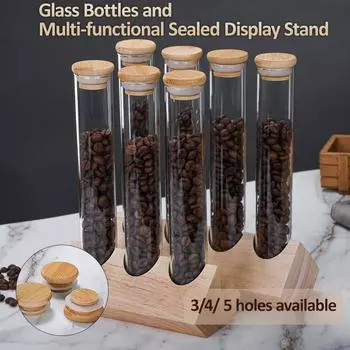 150ml Sealed Glass Bottle Household Kitchen Jar with 3/4/5Hole Wooden Rack Coffee Bean Storage Jar Transparent Storage Container