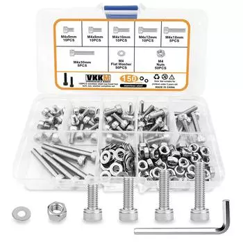 150Pcs M4 Hexagon Head Screw And Nut Set, M4 x 5/8/10/12/18/30mm Stainless Steel Screw Set, Cup Head Screw With Allen Wrench