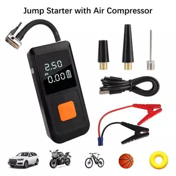 150PSI 55W шинный воздушный насос Power Bank Jump Starter Digital 1000A Peaks Автомобильный аккумулятор Booster Power Pack со светодиодной подсветкой с воздушным компрессором 6400mAh Red