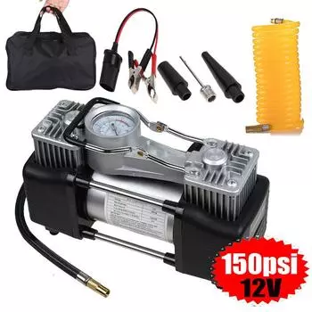 150psi автомобильный воздушный компрессор насос DC 12V двухцилиндровый автомобильный шиномонтажный насос с манометром пористый автомобильный металлический воздушный сжимаемый белый