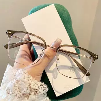 1535 Оправа для очков Мужская оправа для очков Анти-синий свет Оправа для бровей Золотая клеевая большая оправа Квадратная металлическая оправа для очков Ретро