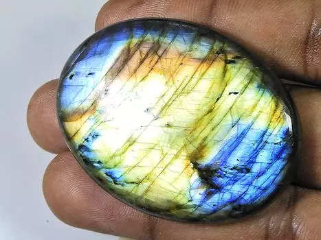 154Cts.Natural Labradorite Multi Fire Oval Cabochon Loose Gemstone37X50X10MM SK-1123