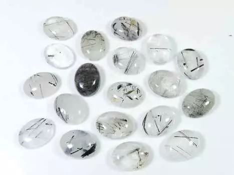 155Cts. Черный рутиловый кварцевый овальный кабошон россыпью драгоценный камень 19 шт. лот 12X16MM RQ-1513