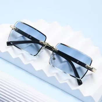 1586 Metal Rimless Sunglasses, Trimmed Personalized Sunglasses, Street Sunglasses