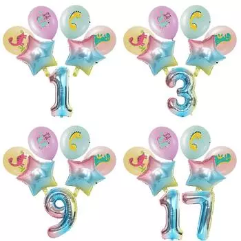 15/16 шт. милый динозавр латексный шар градиент цифровая пентаграмма набор детский день рождения тема украшения динозавра 1 разноцветный