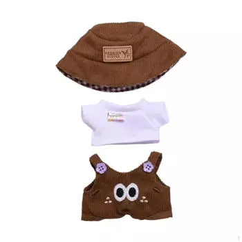 15-17 см плюшевая кукольная одежда милая футболка комбинезон со шляпой, костюмы, мягкая кукла своими руками, наряды коричневый