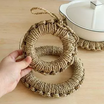 15/20/25cm Non-slip Home Kitchen Placemat Coaster Natural Round Placemat Hemp Rope Hand Woven Insulation Pad Dish Coffee Cup Mat as description
