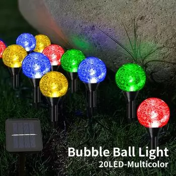 15/20/30 светодиодных уличных солнечных светильников, водонепроницаемые солнечные садовые светильники для газона, дорожки, патио, вечеринки, свадьбы, мини-лампы с хрустальными пузырьками 15LED разноцветный