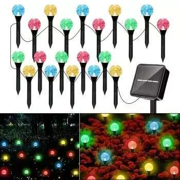 15/20 в 1 солнечные кристаллические светильники уличные разноцветные сказочные гирлянды декоративный пластиковый колышек солнечный заряженный садовый светильник для дорожек 15LED теплый белый
