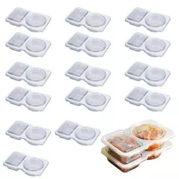 15/25/35 шт. Контейнеры для приправ Многоразовые коробки для соуса с двумя отделениями и крышками Контейнеры для закусок для заправок Десерты 15Pcs