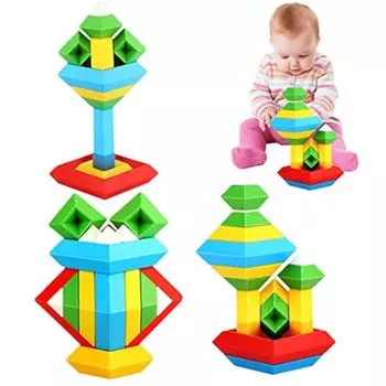 15, 30, 45, 60 шт., строительные блоки пирамиды, игрушки, 3D развивающие игрушки, штабелируемые блоки, креативная игрушка Монтессори для детей в возрасте 1, 2, 3, 4, 5 лет 15Pcs разноцветный