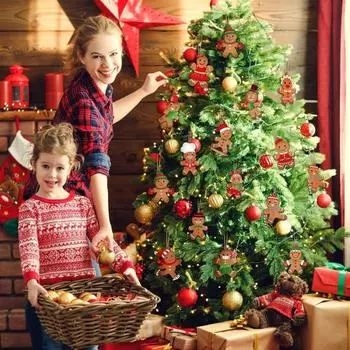 15/30/45 шт. Рождественские украшения деревянные фигурки пряничных человечков елочные подвесные украшения для праздничного магазина домашний каминный декор 15 pcs