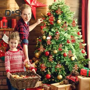 15/30/45 шт. Рождественские украшения деревянные фигурки пряничных человечков елочные подвесные украшения для праздничного магазина домашний каминный декор 15 pcs