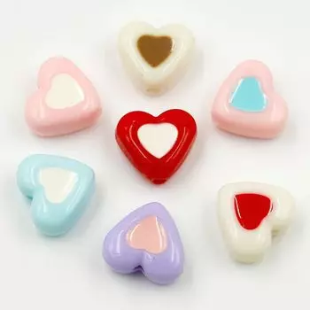 15/30/50 шт. случайных непрозрачных бусин в форме сердца, бусины в форме сердца ко Дню святого Валентина, акриловые цветные бусины в форме сердца для изготовления ювелирных изделий 6pcs разноцветный