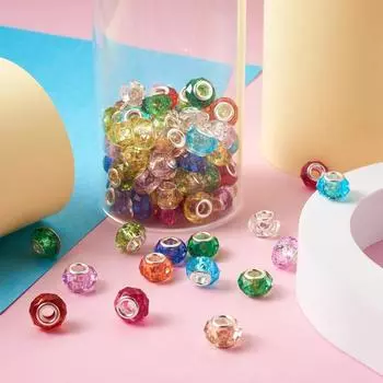 15/40/80/200 шт. прозрачные европейские бусины из смолы Rondelle с большим отверстием 5 мм, подвески-распорки, случайные для браслета, цепочки-змейки, ювелирные изделия своими руками 15pcs разноцветный