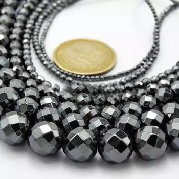 15,5-дюймовые граненые круглые свободные бусины из черного гематита, драгоценный камень, полная нить 3–10 мм 3mm