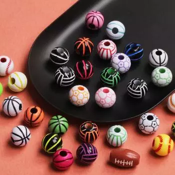 15,5 мм браслеты, принадлежности для изготовления ювелирных изделий, подвески, круглые акриловые футбольные бусины 11 мм, 5 шт., футбольный мяч с отверстием, свободные бусины, баскетбольный мяч Style 11