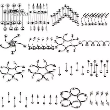 15/60/85 шт. украшения для пирсинга украшения унисекс язык нос нос гвоздь пупок кольцо набор 15 Pcs серебряный