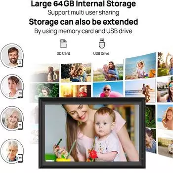 15,6-дюймовая встроенная 64 ГБ WiFi Большая сенсорная IPS цифровая фоторамка 1920*1080 WiFi Smart Frame Делитесь фотографиями и видео через frameo EU Plug
