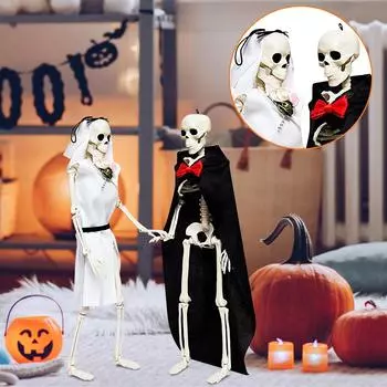 15,7-дюймовая жуткая статуя скелета жениха и невесты, свадебная пара, подвесное украшение для украшения вечеринки на Хэллоуин или страшные готические фигурки для декора One Size