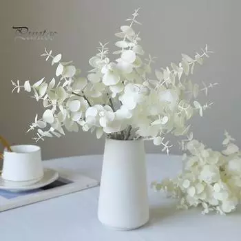 15,7-дюймовые искусственные листья эвкалипта, стебли, искусственные листья эвкалипта, ветки, цветные имитационные листья для домашнего декора, вечеринки, свадьбы белый