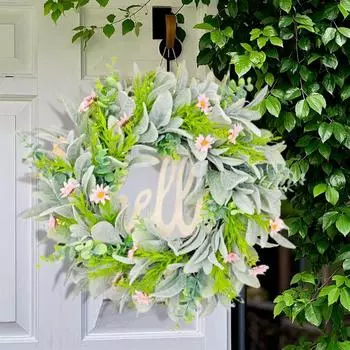 15,8-дюймовый весенний венок из искусственных цветов с надписью Hello, маргаритками и эвкалиптом