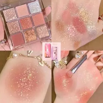 (15-цветная палитра теней для век в подарок) Палитра теней для век 9 цветов, жемчужные матовые блестящие землистые цвета, водостойкие пигментные мерцающие тени для век, перламутровые тени для глаз 01+Gift