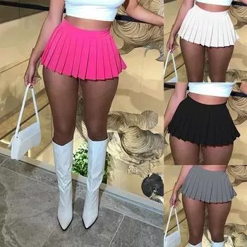 15 цветов, мини-плиссированные юбки с высокой талией, клубные наряды для женщин, модные летние аксессуары, эластичная юбка трапециевидной формы S вино красного