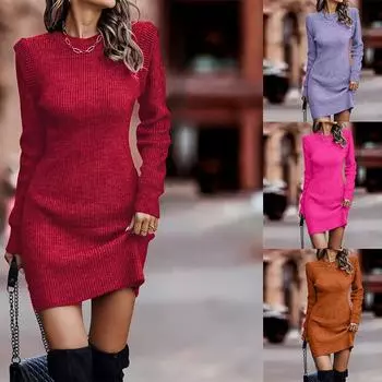 15 цветов осень зима женский свитер женское платье с круглым воротником повседневное женское платье-пуловер с длинным рукавом 5XL S вино красного