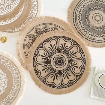 15 Древний Замок Стиль Круглый Тканый Край Кисточкой Джутовый Хлопок Льняные Коврики Для Домашней Кухни Ресторан Изоляционный Коврик Для Обеденного Стола