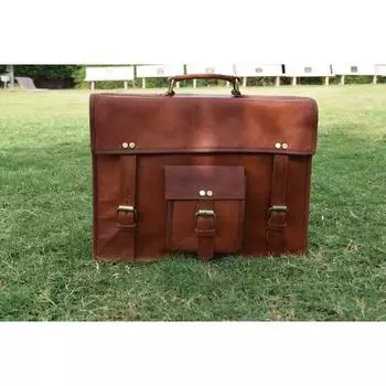 15-дюймовая брендовая сумка-мессенджер из козьей кожи, настоящая коричневая сумка для ноутбука, настоящий портфель 15 x 11 x 4 in