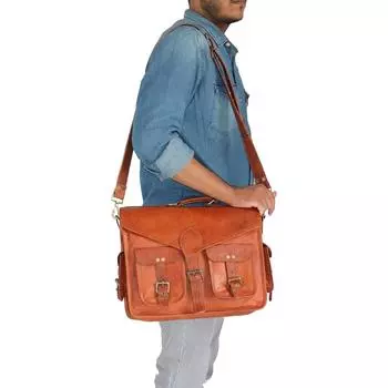 15-дюймовая кожаная сумка-мессенджер, чехол для ноутбука, офисный портфель, подарок для мужчин, потертая сумка через плечо для компьютера 11 x 15 x 5 in коричневый