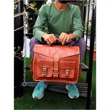 15-дюймовая кожаная сумка-мессенджер, чехол для ноутбука, офисный портфель, подарок для мужчин, потертая сумка через плечо для компьютера 11 x 15 x 5 in