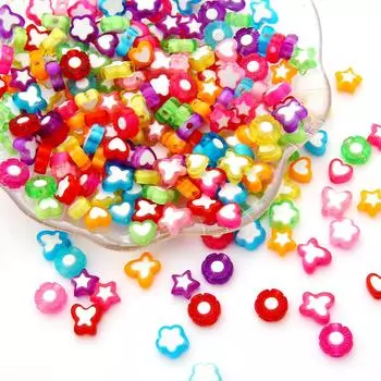 15 г/пакет разноцветные акриловые пластиковые бусины в форме звезды, сердца, бабочки, цветов для DIY, аксессуары для изготовления ювелирных изделий 8x7mm 80pcs