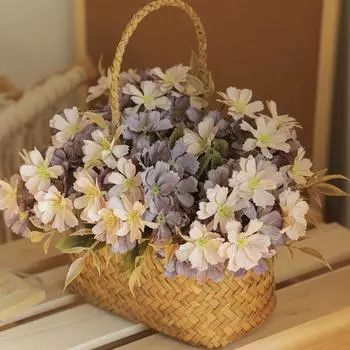 15 головок искусственных цветов Дымчатый дождь Осень Европейский стиль Маленький цветок с ручкой Украшение стола Маленькая ромашка Искусственный цветок Украшение отеля Шелковый цветок