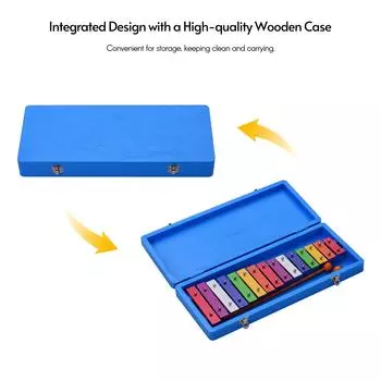 15 клавиш глокеншпиль ксилофон красочный ранний образовательный музыкальный ударный инструмент с футляром синий