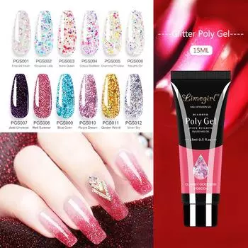 15 мл блестящий полигель для ногтей Быстро наращиваемый гель для наращивания ногтей сверкающий акриловый гель для дизайна ногтей