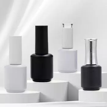 15 мл круглый черно-белый пустой стеклянный флакончик для лака для ногтей с кисточкой 15ml, silver cap чёрный