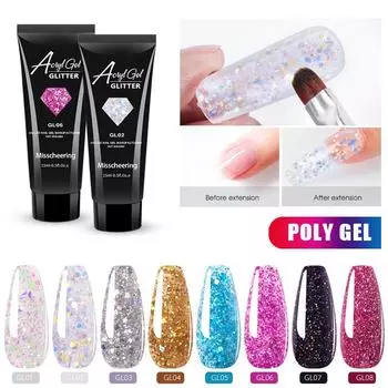 15 мл полигель для наращивания ногтей, смешанные блестящие блестки, безболезненный акриловый строительный гель-лак, гибридный УФ-гель-лак для ногтей розы красного