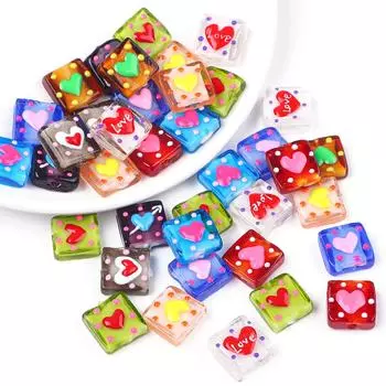 15 мм 1 шт. стеклянные бусины с ручной росписью в горошек, квадратные бусины для DIY ювелирных аксессуаров чёрный